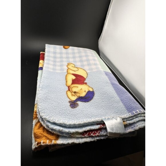 Disney Baby Blanket Winnie the Pooh Tigger Sleeping Patchwork Fleece Blue Vtg - Picture 1 of 10